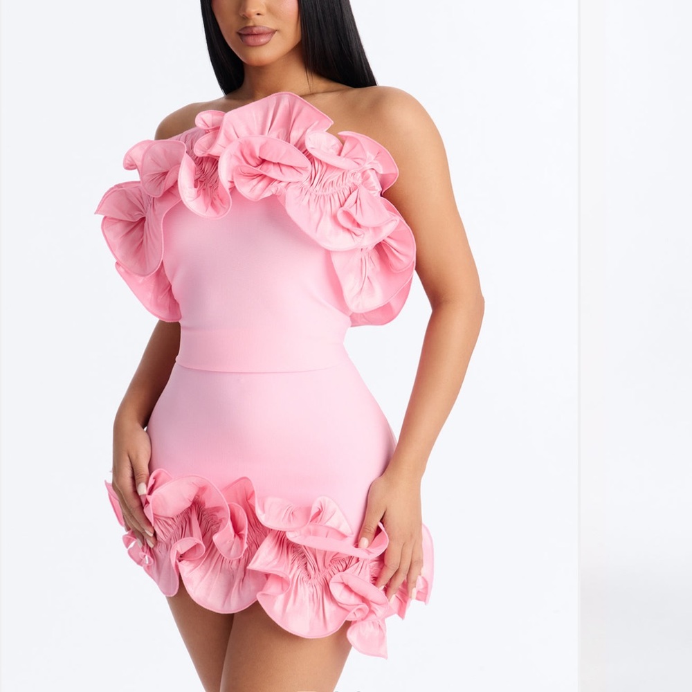 Fashion Nova Pink Strapless Midi Dress